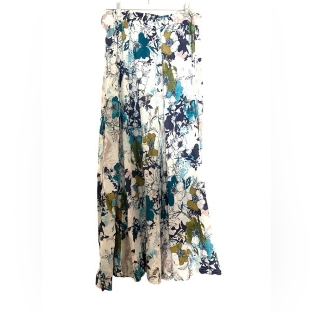Melrose and Market Boho Bohemian Floral Maxi Skirt White Turquoise Blue Large